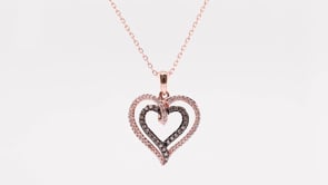 Mocha Collection 1/4 ct. tw. Round Pave Mocha & White Diamond Double Heart Fashion Pendant in 10K Pink Gold close-up detail