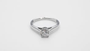 1/2 ct. tw. Round Diamond Solitaire Engagement Ring with Miracle Plate & Diamond Gallery Accents in 10K White close-up detail