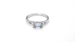 Cushion Aquamarine and Diamond Accent Split Shank Ring in Sterling Silver close-up detail