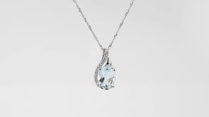 Oval Aquamarine and Diamond Pendant in 10K White Gold front view