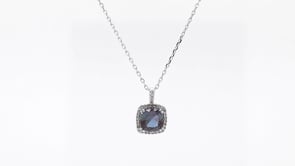Created Cushion Cut Alexandrite & .08 ct. tw. Diamond Halo Pendant in 10K White Gold front view