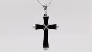 Onyx and 1/10 ct. tw. Cross Pendant in Sterling Silver front view