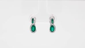 Created Oval Emerald and White Sapphire Earrings in Sterling Silver front view