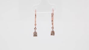 Mocha Lux 5/8 ct. tw. Cushion Mocha and Round White Diamond Dangle Earrings in 14K Pink Gold close-up detail