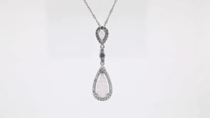 Created Double Teardrop Opal and White Sapphire Halo Pendant in Sterling Silver front view