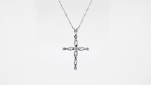 Aquamarine & Diamond Accent Cross Pendant in 10K White Gold front view