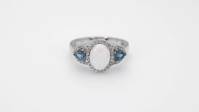 Created Oval Opal, London Blue Topaz & Created White Sapphire Ring in Sterling Silver close-up detail