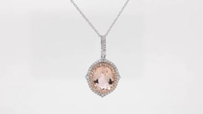 Morganite and 1/4 ct. tw. Diamond Oval Halo Pendant in 14K White and Pink Gold front view