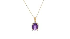 Cushion Amethyst and Diamond Necklace in 10K Yellow Gold front view