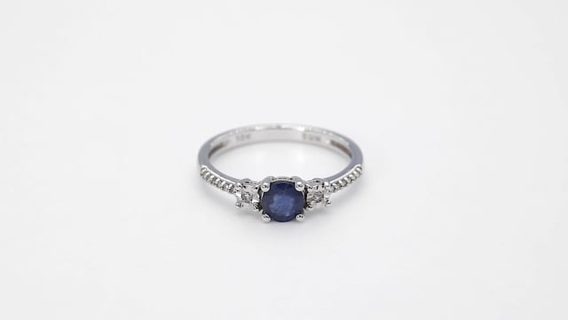 Sapphire and 1/7 ct. tw. Diamond Ring in 10K White Gold close-up detail