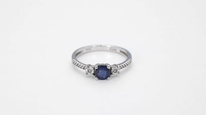Sapphire and 1/7 ct. tw. Diamond Ring in 10K White Gold close-up detail