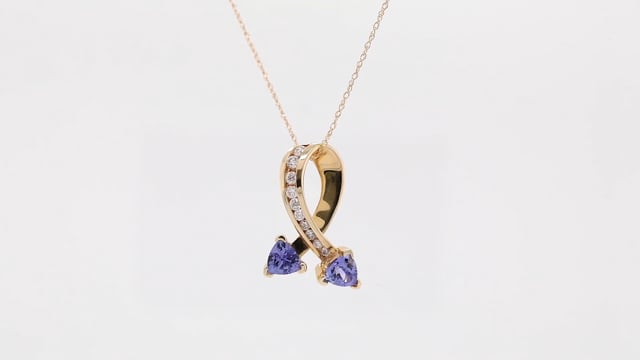 Trillion Tanzanite and 1/4 ct. tw. Diamond Pendant in 14K Yellow Gold front view
