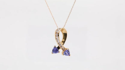 Trillion Tanzanite and 1/4 ct. tw. Diamond Pendant in 14K Yellow Gold front view