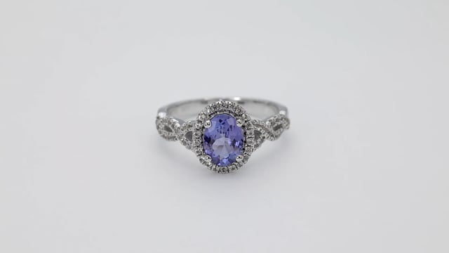 Oval Tanzanite and Created White Sapphire Ring in Sterling Silver close-up detail