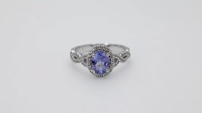 Oval Tanzanite and Created White Sapphire Ring in Sterling Silver close-up detail