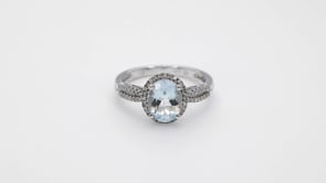 Oval Aquamarine and 1/4 ct. tw. Diamond Ring in 10K White Gold close-up detail