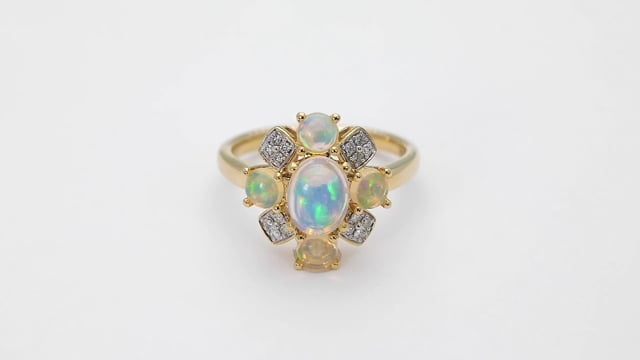 Ethiopian Opal and 1/5 ct. tw. Diamond Ring in 10K Yellow Gold close-up detail
