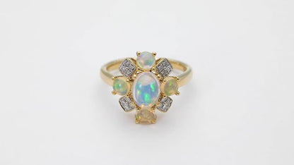 Ethiopian Opal and 1/5 ct. tw. Diamond Ring in 10K Yellow Gold close-up detail