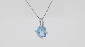 Oval Swiss Blue Topaz and Created White Sapphire Pendant in Sterling Silver front view