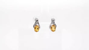 Oval Citrine and Diamond Accent Earrings in Sterling Silver front view