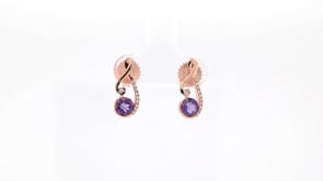Round Amethyst and 1/10 ct. tw. Diamond Swirl Earrings in 14K Pink Gold front view
