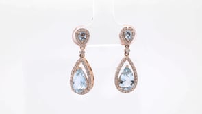 Pear Aquamarine and 1/2 ct. tw. Diamond Drop Earrings in 14K Pink Gold front view