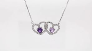 Heart Shaped Amethyst and Created White Sapphire Double Heart Pendant in Sterling Silver front view