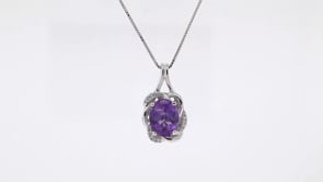 Created Oval Amethyst and White Sapphire Pendant in Sterling Silver front view