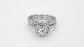 Adamante 3 ct. tw. Round Lab-Grown Diamond Halo Wedding Set with Diamond Melee Band in 14K White Gold side profile