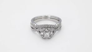 True Promise 5/8 ct. tw. Princess Cut Diamond Wedding Set with Straight Baguette & Round Diamond Halo in 10K White front view