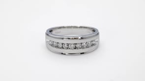 Men's 1/2 ct. tw Round Brilliant Diamond Wedding Band with Brushed Center & Polished Step-Edge in 10K White close-up detail