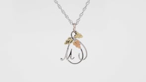 Black Hills Gold Initial Letter M & Vine Pendant in Sterling Silver front view