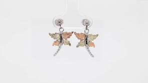 Black Hills Gold Leaf Winged Dragonfly Earrings in Sterling Silver front view