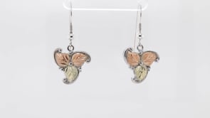 Black Hills Gold Leaf Trefoil Dangle Earrings in Sterling Silver front view