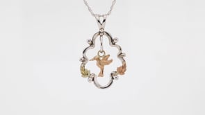 Black Hills Gold Open Style Hummingbird Pendant in Sterling Silver front view