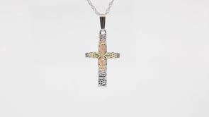 Black Hills Gold Grape & Leaf Textured Cross Pendant front view