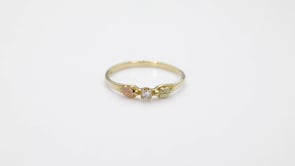 Black Hills Gold Diamond Accent Green & Pink Leaf Promise Ring in 10K Yellow Gold front view