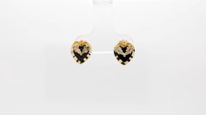 Black Hills Gold Onyx Heart Earrings with Heart-Shaped Leaf Accent in 10K Yellow Gold close-up detail