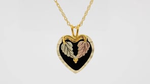Black Hills Gold Onyx Heart Pendant with Heart-Shaped Leaf Accent in 10K Yellow Gold front view