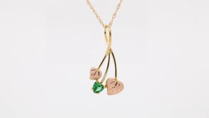 Black Hills Gold Heart Green Helenite & Double Pink Leaf Pendant in 10K Yellow Gold side profile