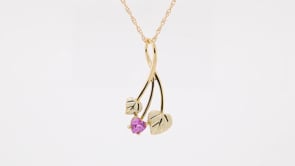 Black Hills Gold Created Heart Pink Sapphire & Double Green Leaf Pendant in 10K Yellow Gold side profile