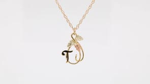 Black Hills Gold Hanging Vine with Leaves Initial Letter T Pendant front view