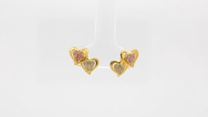 Black Hills Gold Pink & Green Leaf Double Heart Earrings - G 30550 front view