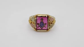 Black Hills Gold Synthetic Ruby Masonic Ring close-up detail