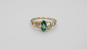 Black Hills Gold Created Marquise Emerald Grapevine Ring in 10K Yellow Gold close-up detail