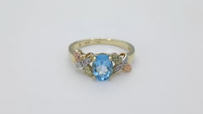 Black Hills Gold Oval Blue Topaz & Diamond Accent Ring in 10K Yellow Gold full view