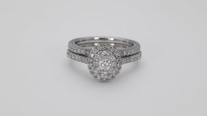 Adamante 1 ct. tw. Lab-Grown Diamond Oval Cluster Halo Wedding Set in 10K White Gold front view