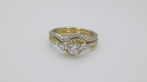 1-1/8 ct. tw. Round Brilliant 3-Stone Diamond Wedding Set with Contoured Diamond Band in 10K Yellow Gold front view