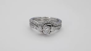 1-1/8 ct. tw. Round Brilliant 3-stone Diamond Wedding Set with Contoured Diamond Band in 10K White Gold front view