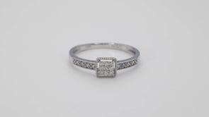 I Promise 1/8 ct. tw. Round Cluster Diamonds in Square Faux Halo Setting in 10K White Gold side profile